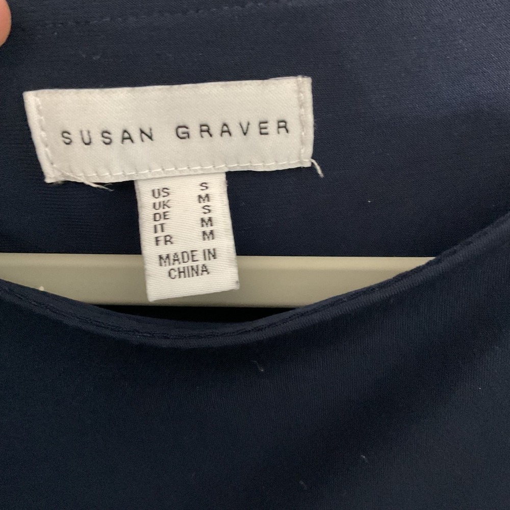 Susan Graver Womens Navy Blue Ruffle Sleeve Tie Waist Blouse Size S - Picture 3 of 5